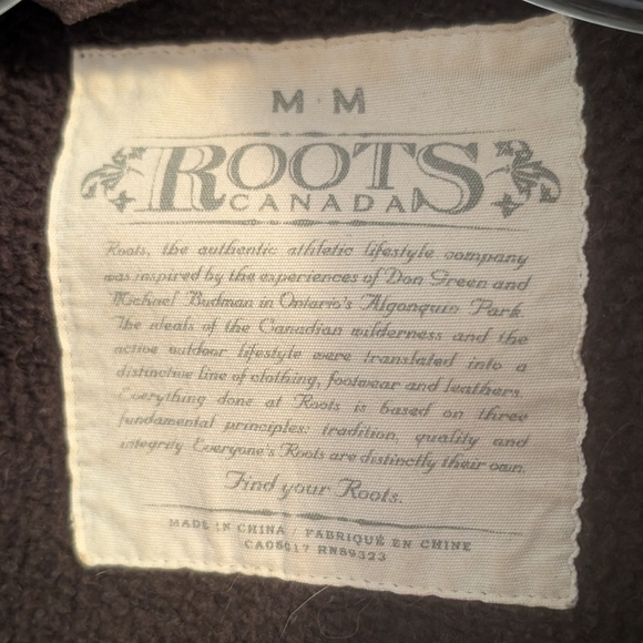 Roots Brown Fleece Jacket Medium Full Zip with Zip Pockets White Stripes - Picture 6 of 7